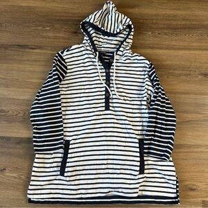 Lands End Tunic Hoodie Henley Navy Blue White Stripes Nautical Womens Plus 1X